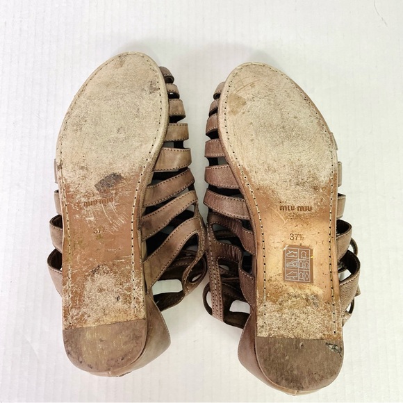 Miu Miu Light Brown Leather Gladiator Flat Sandals - Picture 4 of 7